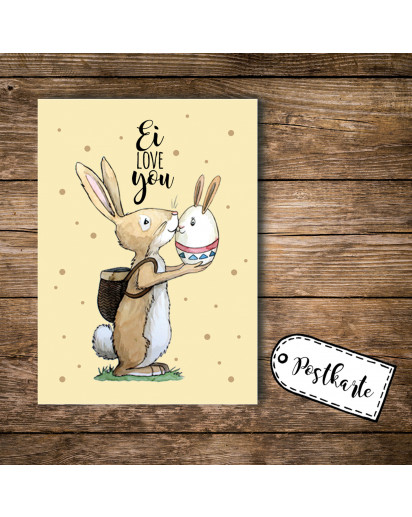 A6 Postkarte Ansichtskarte Osterkarte Flyer Ostern Häschen Hase Osterhase mit Spruch Ei love you A6 postcard print easter card bunny rabbit with quote ei love you pk100_H.jpg