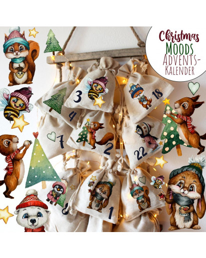 Adventskalender A3 und A4 Bügelbilder Bügelpatch Patches Motiv Wintertiere Winter Weihnachten Weihnachtsmotive zum Aufbügeln ad07