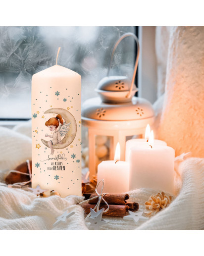Adventskerze Kerze Advent Winter Engel Engelchen auf Mond sitzend Spruch Snowflakes Weihnachten Deko Geschenk ak12
