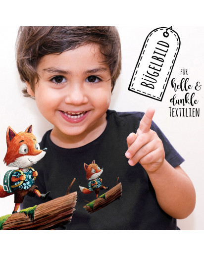 Bügelbilder Applikation Fuchs mit Schultasche Schulkind Schuljunge Bügelbild Patch Bügelmotiv Kissen Shirt bb198