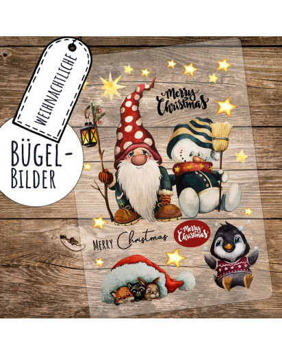 Bügelbilder Winter Wichtel Zwerg Schneemann Weihnachten merry christmas Set in A5 Applikation Kissen Shirt Taschen Bügelbild Bügelmotiv Patch bb230