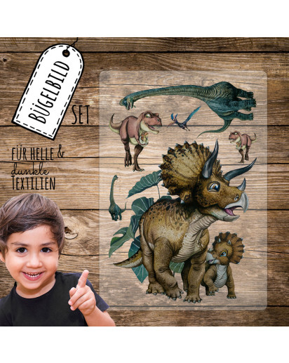 Bügelbilder Dinosaurier Triceratops Dinos Dino Set in A5 Applikation Kissen Shirt Taschen Bügelbild Bügelmotiv Patch Aufbügelbilder bb240