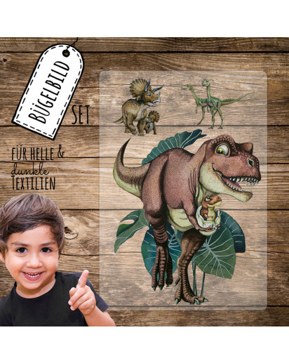 Bügelbilder Dinosaurier T-Rex Dinos Dino Set in A5 Applikation Kissen Shirt Taschen Bügelbild Bügelmotiv Patch Aufbügelbilder bb242