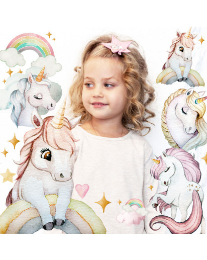 Bügelbilder Einhörner Einhorn Regenbogen rosa Set in A5 Applikation Kissen Shirt Taschen Bügelbild Bügelmotiv Patch Aufbügelbilder bb256