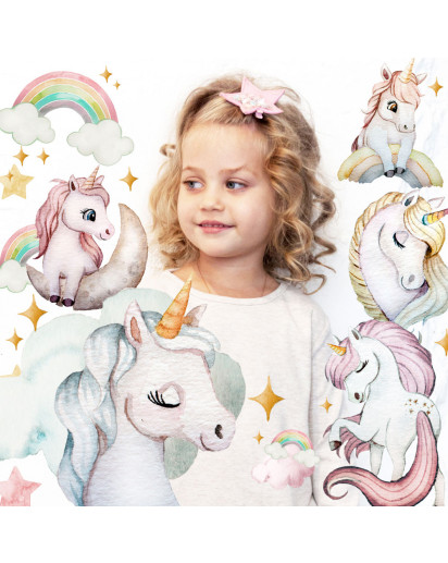 Bügelbilder Einhörner Einhorn Regenbogen rosa Set in A5 Applikation Kissen Shirt Taschen Bügelbild Bügelmotiv Patch Aufbügelbilder bb257