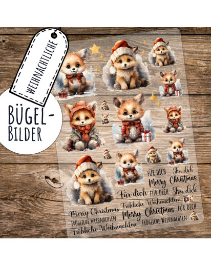 Bügelbilder Winter Fuchs Füchse Weihnachten Set in A5 Applikation Kissen Shirt Taschen Bügelbild Bügelmotiv Patch Aufbügelbilder bb262