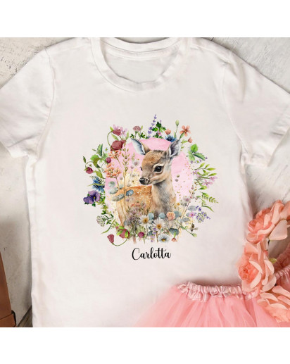 Bügelbilder Reh Blumenkranz in A5 A4 Bogen Wunschname Name Applikation Kissen Shirt Bügelbild Bügelmotiv Patch auch dunkle Textilien bb268