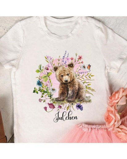 Bügelbilder Bär Blumenkranz in A5 A4 Bogen Wunschname Name Applikation Kissen Shirt Bügelbild Bügelmotiv Patch auch dunkle Textilien bb272