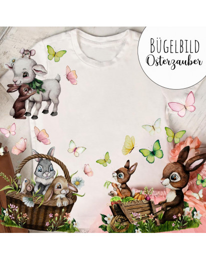 Bügelbilder Osterhasen Ostermotive Hasen Häschen Lamm Set in A5 Applikation Kissen Shirt Taschen Bügelbild Bügelmotiv Patch Aufbügelbilder Ostern bb275