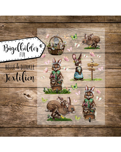 Bügelbilder Osterhasen Ostermotive Hase Hasen Häschen Set in A5 Applikation Kissen Shirt Taschen Bügelbild Bügelmotiv Patch Aufbügelbilder Ostern bb276