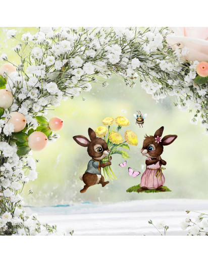 Mini Fensterbild Hase Häschen Hasenpärchen Schmetterlinge wiederverwendbar Fensterdeko Fensterbilder Frühling Deko Dekoration bf120mini