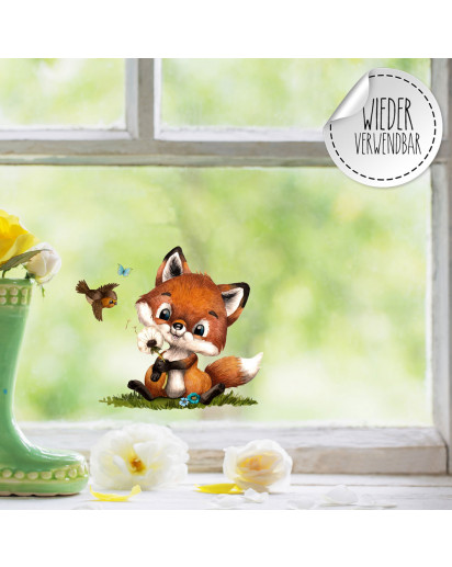 Mini Fensterbild Fuchs Füchschen Pusteblume Schmetterlinge wiederverwendbar Fensterdeko Fensterbilder Frühling Deko Dekoration bf127mini