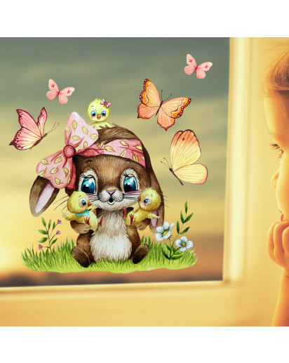 Fensterbild Hase Häschen Ente Entchen Schmetterlinge wiederverwendbar Fensterdeko Fensterbilder Frühling Deko Dekoration bf135