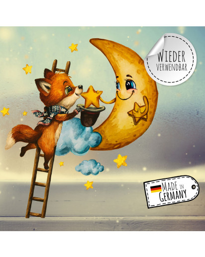 Fensterbild Weihnachtsdeko Weihnachten Fuchs mit Mond Sterne wiederverwendbar Fensterdeko Winter Fensterbilder Kinder Zimmer bf144