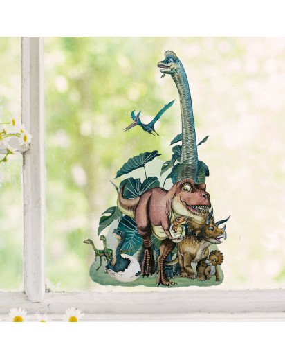 Fensterbild Dinosaurier Dinos Dinosaurier T-Rex Brontosaurus Triceratops wiederverwendbar Fensterdeko Fensterbilder Kinder Frühling Deko Dekoration