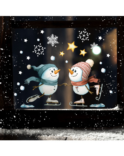 Fensterbild Weihnachtsdeko Weihnachten Schneemann Schlittschuhe Schneeflocken Sterne wiederverwendbar Winter Fensterdeko Fensterbilder Kinder Zimmer bf188