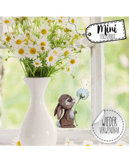Mini-Fensterbild Hase mit Pusteblume -WIEDERVERWENDBAR- Fensterdeko Frühlingsdeko Mini-Fensterbilder Gr.6cm x 9cm Osterdeko Ostern bf21mini