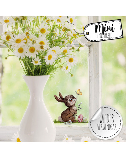 Mini-Fensterbild Hase Schmetterling mit Ostereier -WIEDERVERWENDBAR- Mini-Fensterbilder Gr.10cm x 8cm Fensterdeko Frühlingsdeko bf30mini