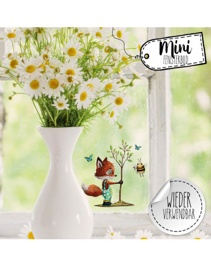 Mini-Fensterbild Fuchs Baum mit Biene -WIEDERVERWENDBAR- Mini-Fensterbilder Gr.8cm x 10cm Fensterdeko Frühlingsdeko bf31mini