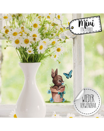 Mini-Fensterbild Hase Häschen im Blumentopf -WIEDERVERWENDBAR- Mini-Fensterbilder Gr.8cm x 10cm Fensterdeko Frühlingsdeko bf32mini