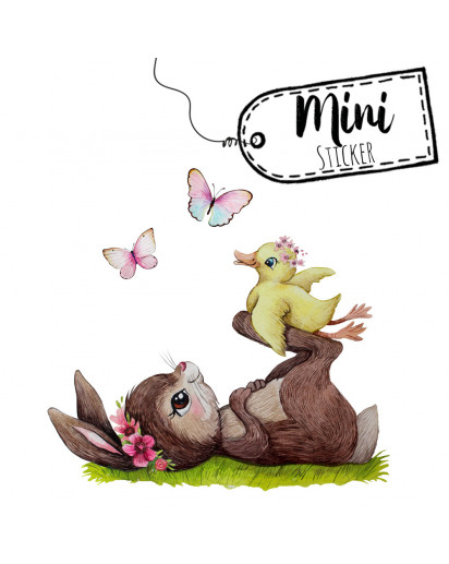 Mini Sticker Aufkleber Hase mit Entchen & Schmetterlinge - wiederverwendbar - Frühlings Deko Fensterbilder Osterdeko Ostern bf33mini