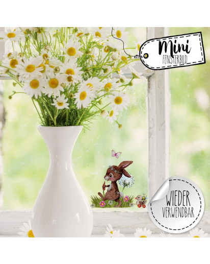 Mini-Fensterbild Hase Häschen hinterherzieh Tier Pusteblume -WIEDERVERWENDBAR- Fensterdeko Frühlingsdeko Mini-Fensterbilder Gr.9cm x 8cm Osterdeko Ostern bf39mini