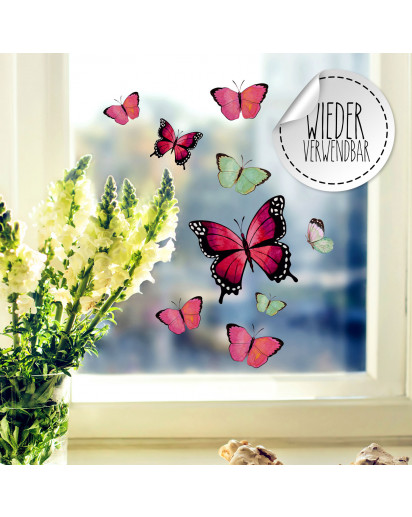 Fensterbild Schmetterlinge rosa pink grün -WIEDERVERWENDBAR- Fensterdeko Fensterbilder Frühling Frühlingsdeko Deko Dekoration bf53