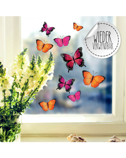 Fensterbild Schmetterlinge pink orange lila -WIEDERVERWENDBAR- Fensterdeko Fensterbilder Frühling Frühlingsdeko Deko Dekoration bf57