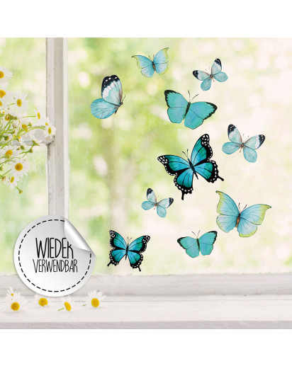 Fensterbild Schmetterlinge blau -WIEDERVERWENDBAR- Fensterdeko Fensterbilder Frühling Frühlingsdeko Deko Dekoration bf59
