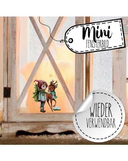 Mini-Fensterbild Weihnachtsdeko Weihnachten Mädchen Reh -wiederverwendbar- Fensterdeko Winter Fensterbilder Kinder bf73mini