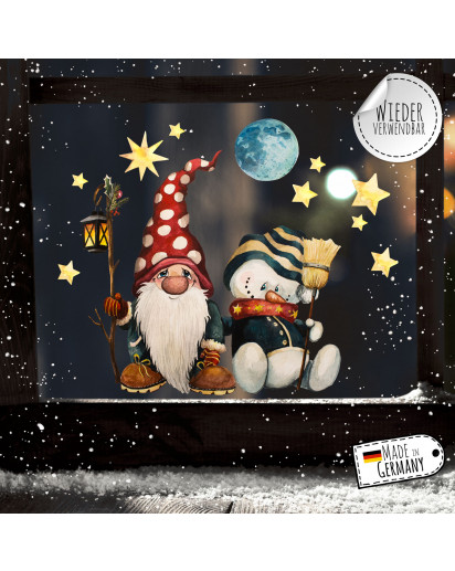 Fensterbild Weihnachtsdeko Weihnachten Zwerg Schneemann -wiederverwendbar- Fensterdeko Winter Fensterbilder Kinder bf92