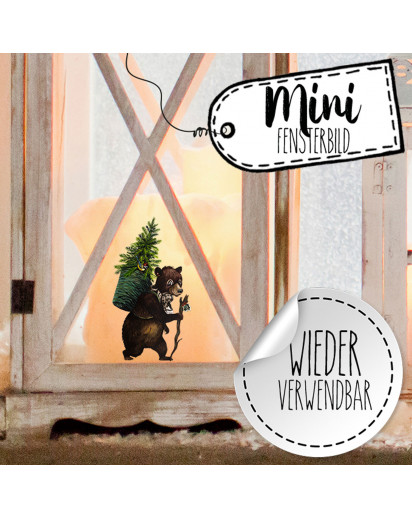 Mini-Fensterbild Weihnachtsdeko Bär-wiederverwendbar- Fensterdeko Winter Fensterbilder Kinder Zimmer bf95mini