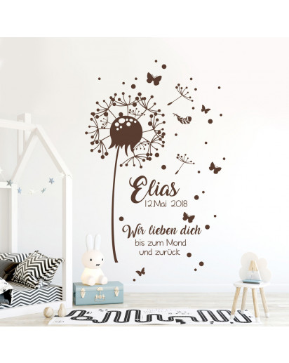 Wandtattoo Babyzimmer Pusteblume Geburtsdaten & Zitat Kinderzimmer Wanddeko Wandgestaltung mit Namen & Datum M2351