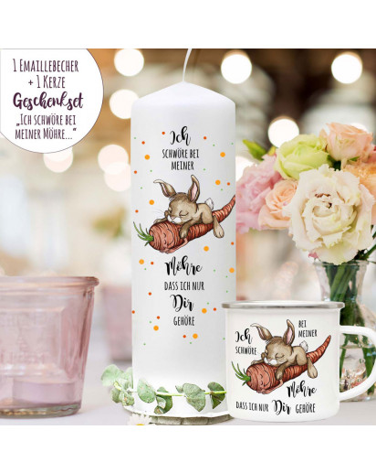 Tasse Becher Kerze Valentinstagskerze Hase Häschen mit Möhre Spruch schwöre bei meiner Möhre Geschenk Valentinstag Bundle35