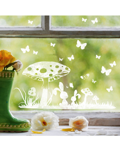 Vorlage Fensterbild Hase Häschen Pilzwiese Kreidefensterbild Chalky Markers Frühling Frühlingsdeko Deko Ostern Fensterdeko Fensterbilder ch16