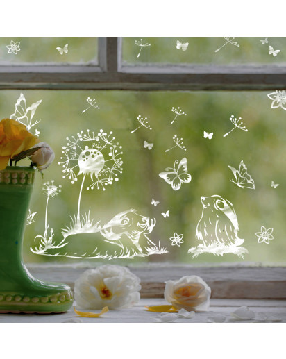 Vorlage Fensterbild Faultier Pusteblume Schmetterlinge Kreidefensterbild Chalky Markers Frühling Frühlingsdeko Deko Ostern Fensterdeko Fensterbilder ch21