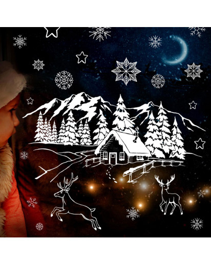 Vorlage Fensterbild Kreidefensterbild Chalky Markers Schneeflocken Hirsche Winterlandschaft Sterne Deko Weihnachten Fensterdeko Fensterbilder ch5
