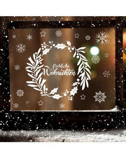 Vorlage Fensterbild Kreidefensterbild Chalky Markers Schneeflocken Sterne Mistelzweig fröhliche Weihnachten Deko Fensterdeko Fensterbilder ch9