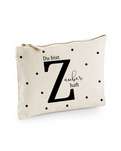 Canvas Pouch Tasche Buchstabe Z mit Spruch Du bist Zauberhaft & Punkte Waschtasche Kulturbeutel individuell bedruckt cl1