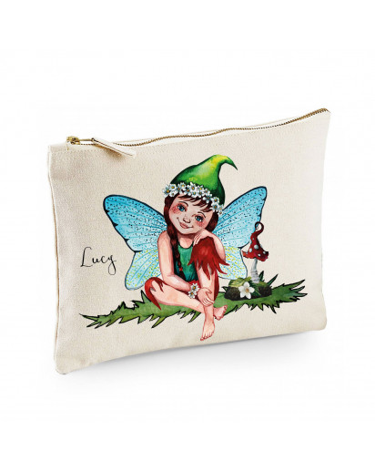 Canvas Pouch Tasche Waschtasche süsse Fee Elfe individuell bedruckt Name Wunschname Kulturbeutel Stiftetasche Motiv cl22