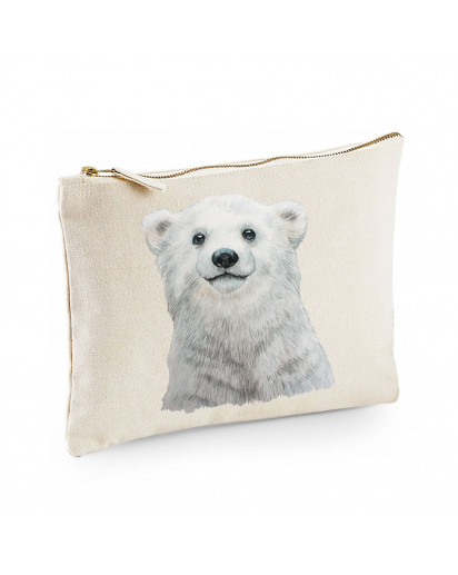 Canvas Pouch Tasche mit Eisbär Bär Waschtasche Kulturbeutel individuell bedruckt cl27