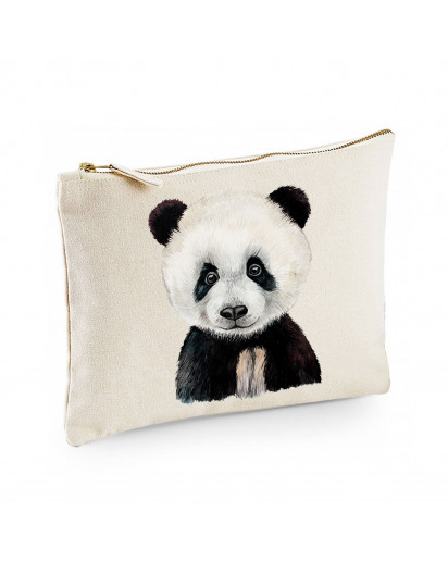 Canvas Pouch Tasche mit Pandabär Panda Waschtasche Kulturbeutel individuell bedruckt cl33