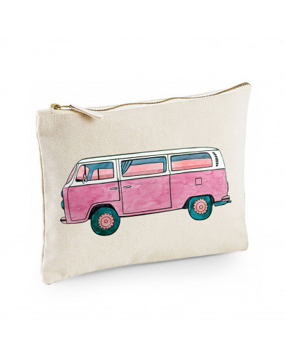 Canvas Pouch Tasche Bulli Bus pink oder türkis von der Seite seitlich Waschtasche Kulturbeutel individuell bedruckt cl39