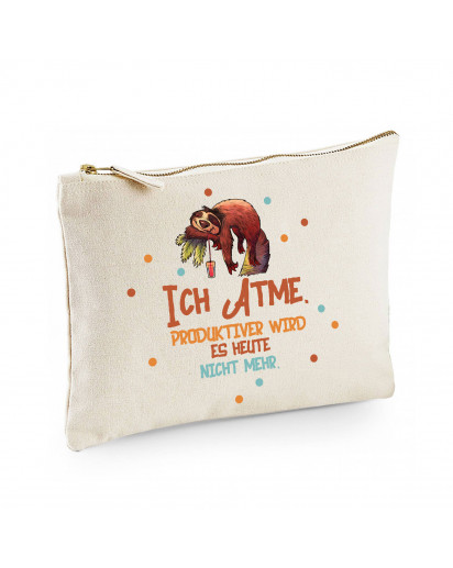 Canvas Pouch Tasche mit Faultier & Spruch Ich atme Waschtasche Kulturbeutel individuell bedruckt cl4