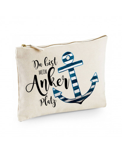 Canvas Pouch Tasche mit Anker & Spruch Du bist mein Anker Platz Waschtasche Kulturbeutel individuell bedruckt cl42