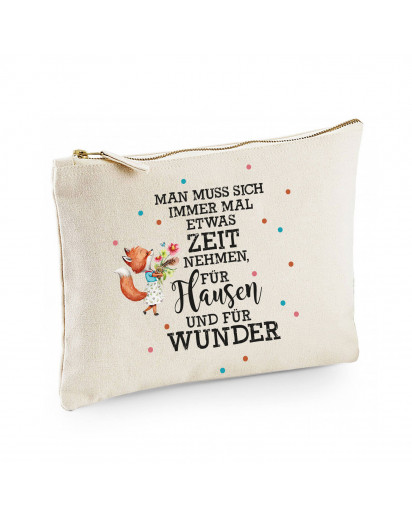 Canvas Pouch Tasche mit Fuchs & Spruch Zeit für Flausen und Wunder Waschtasche Kulturbeutel individuell bedruckt cl5