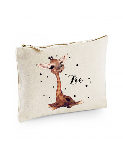 Canvas Pouch Tasche Waschtasche Giraffe & Punkte individuell bedruckt mit Name Wunschname Kulturbeutel Motiv cl59