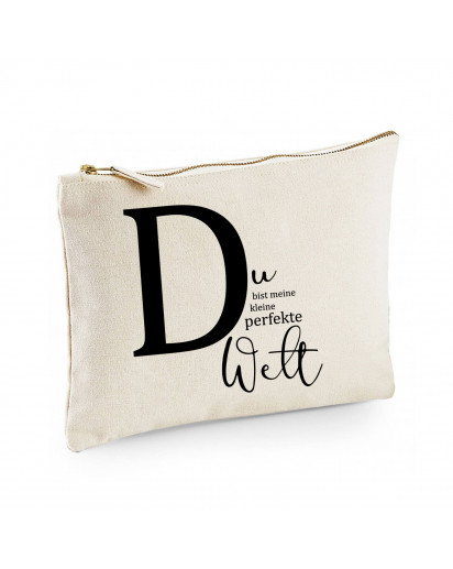 Canvas Pouch Tasche Buchstabe D mit Spruch Du bist meine perfekte Welt Waschtasche Kulturbeutel individuell bedruckt cl7