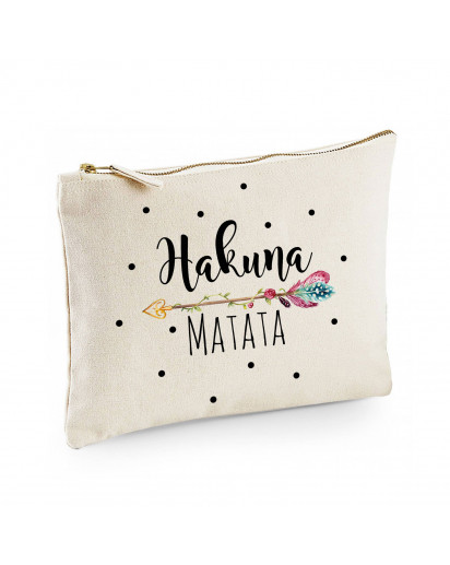 Canvas Pouch Tasche mit Spruch Hakuna Matata & Pfeil Motiv Punkte Waschtasche Kulturbeutel individuell bedruckt cl8