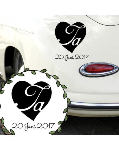 Autoaufkleber Autotattoo Hochzeit Ja mit Herz und Datum Hochzeitstag M2148